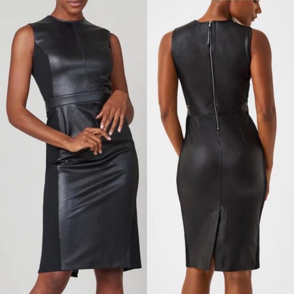 NEW NWT Spanx Large Faux Leather Fitted Sheath Dress Sleeveless Black Party Work - Picture 1 of 10